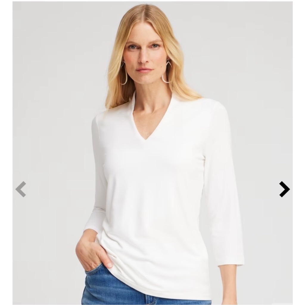 Nwt Chico's White V-Neck 3/4 Sleeve Rayon Spandex Top